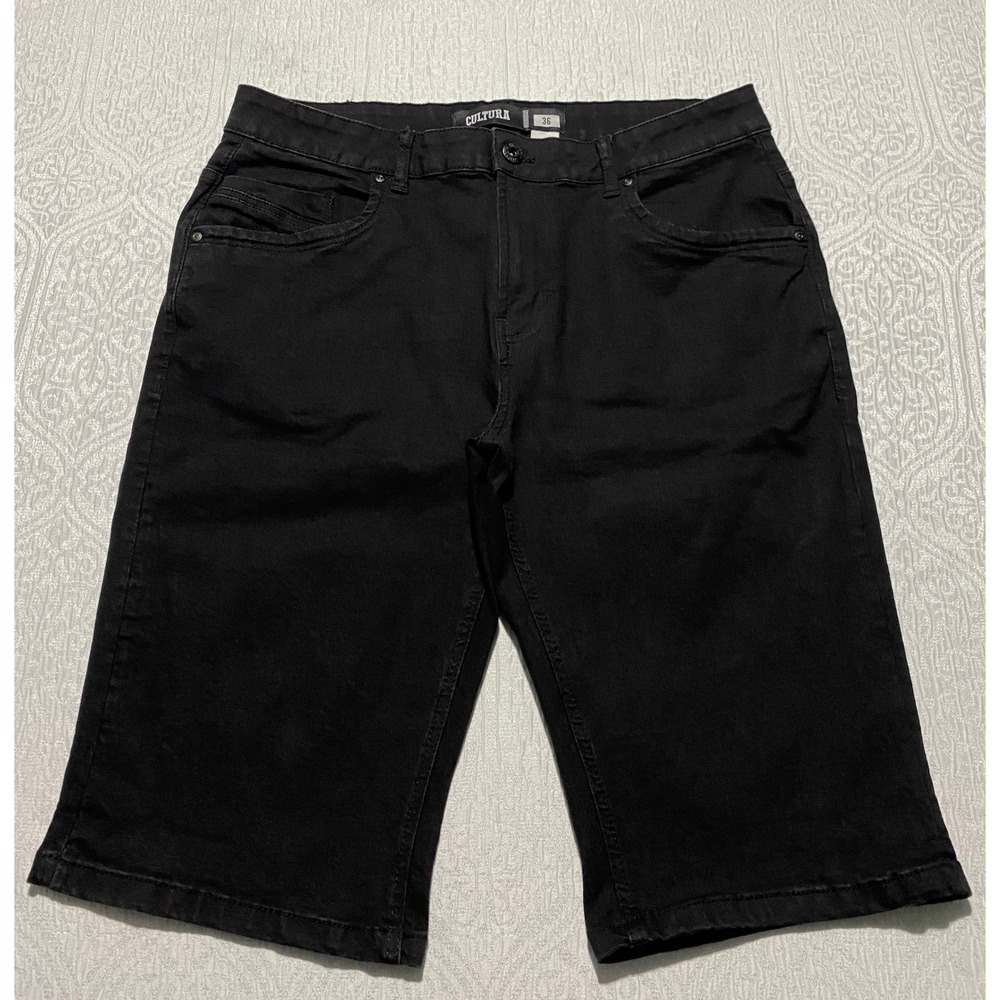 Cultura Mens Black Modern Fit Stretch Denim Shorts Size 36 Streetwear Skater